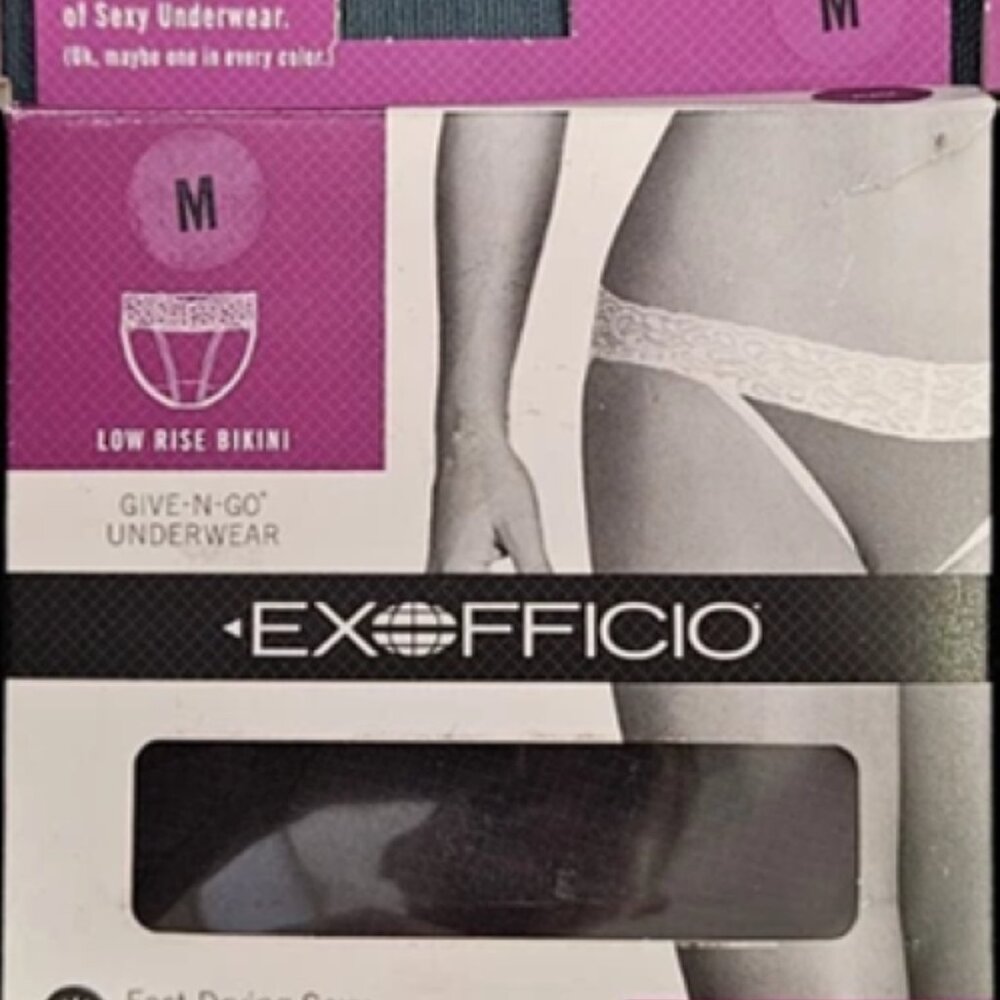 NIB - ExOfficio Women's Give-N-Go Lacy Low-Rise Bikini Briefs - Size M - Black